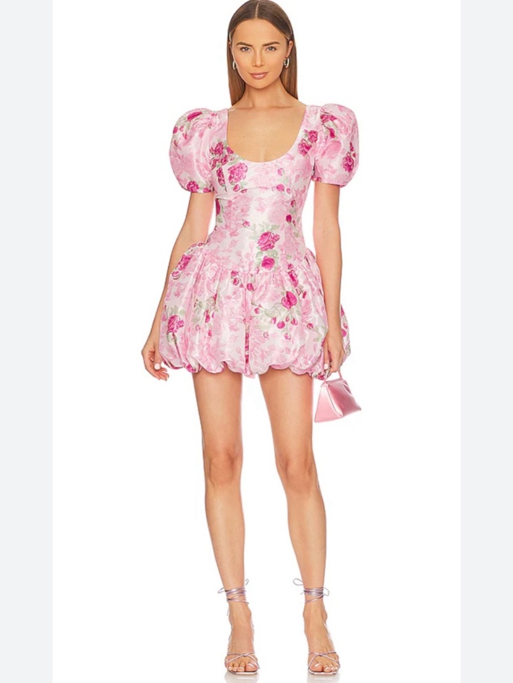LoveShackFancy Pink Floral Puff-Sleeve Mini Dress
